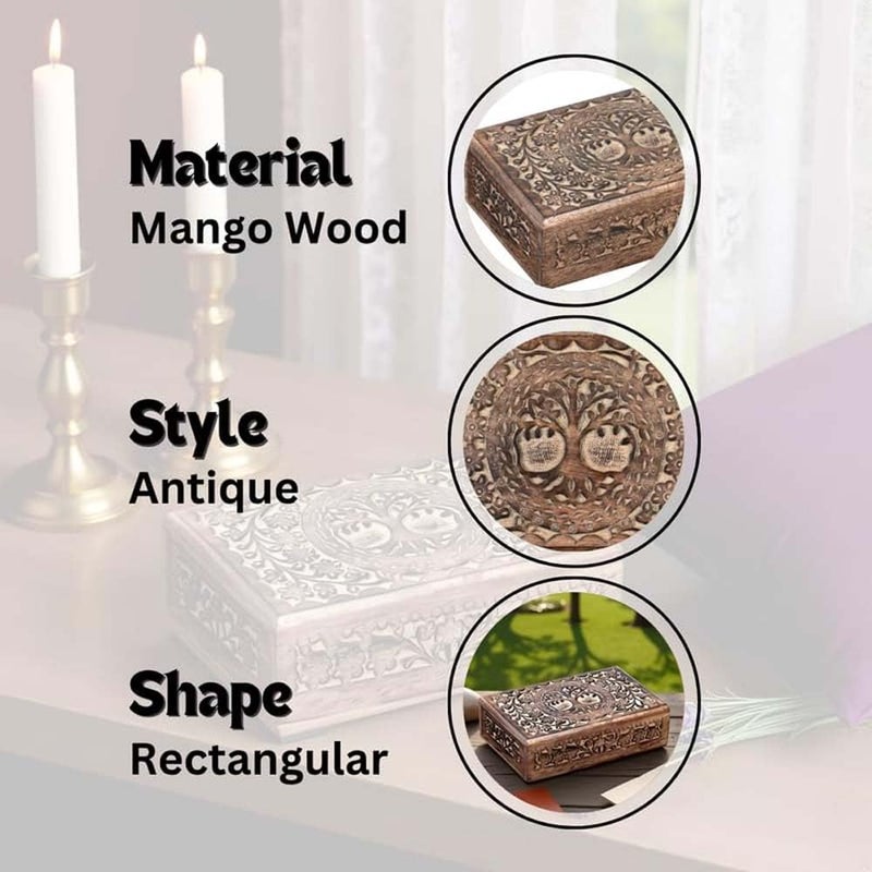 ZYNTIX Wooden Jewelery Box Decorative Box with Life of Tree Carving - Antique Design for Sister Birthday Gifts, Jewelry Organizer Gifts For Women Birthday Unique, wooden Handmade love Gift (Antique) - Image 2