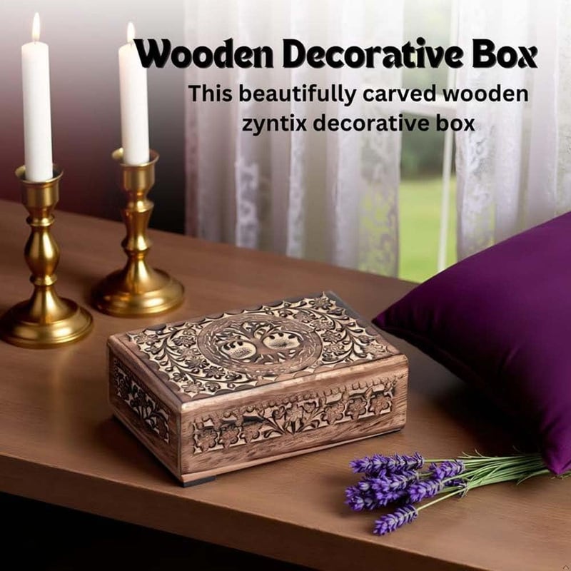 ZYNTIX Wooden Jewelery Box Decorative Box with Life of Tree Carving - Antique Design for Sister Birthday Gifts, Jewelry Organizer Gifts For Women Birthday Unique, wooden Handmade love Gift (Antique) - Image 5