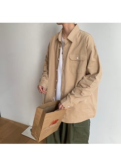 Generic Autumn Fashion Mens Long Sleeve Shirt 8 Colors Loose Fit Hong Kong Style Casual Wear Machine Washable Polyester Youth Trend 3017 khaki 