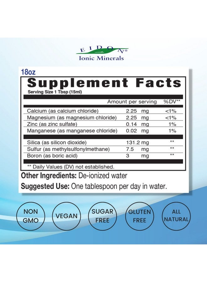 Eidon Ionic Minerals مكمل سائل لدعم العظام من إيدون أيونيك مينييرالز - قطرات معادن أيونية تضاف إلى الماء لصحة العظام، كالسيوم، مغنيسيوم، زنك، منغنيز، سيليكا، كبريت، بورون، متاحة حيوياً - 18 أونصة - Image 2