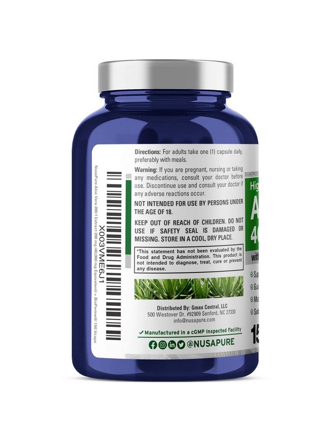 NusaPure Aloe Vera 40,000mg Per Veggie Caps - 150 Count - Aloe Vera Gel Supplement - Extract 200:1, Vegetarian, Non-GMO, Bioperine - Image 3