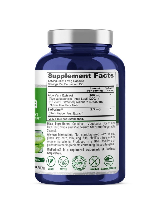 NusaPure Aloe Vera 40,000mg Per Veggie Caps - 150 Count - Aloe Vera Gel Supplement - Extract 200:1, Vegetarian, Non-GMO, Bioperine - Image 2