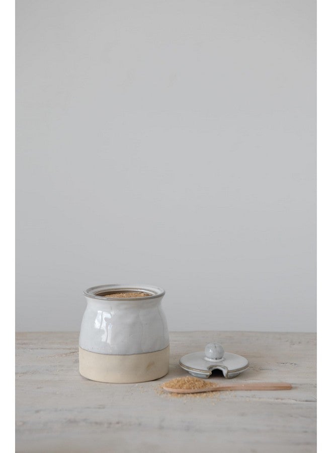 Creative Co-Op White Stoneware Sugar Pot with Lid - Image 2