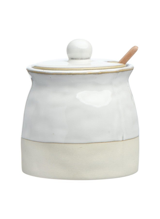 Creative Co-Op White Stoneware Sugar Pot with Lid - Image 1