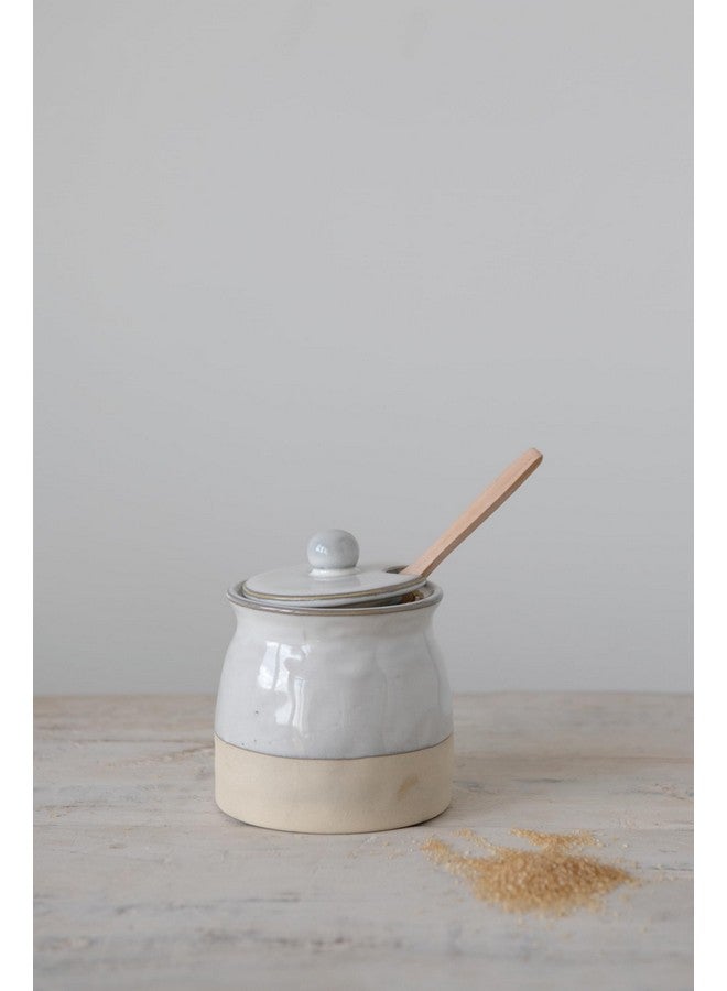 Creative Co-Op White Stoneware Sugar Pot with Lid - Image 4