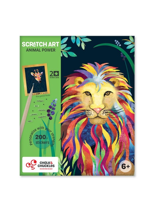Chalk and Chuckles Animal Power Scratch Art Kit For Kids 6-14 With Stickers,Birthday Return Gifts For Girls&Boys Ages 5-10 Year Old,Diy Activity Travel Toys For Kids,Paper Craft Kit,Multicoloured - Image 1
