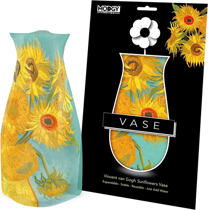 MODGY Expandable Flower Vase Plastic Decorative Modern Vases for Flowers Centerpieces Dining Table Decor Living Room Bathroom Wedding Office Van Gogh Sunflowers