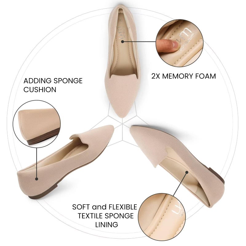 MUSSHOE Flat Shoes Women Pointed Toe Comfortable Slip on Women's Flats, Nude Suede 8 - Image 4
