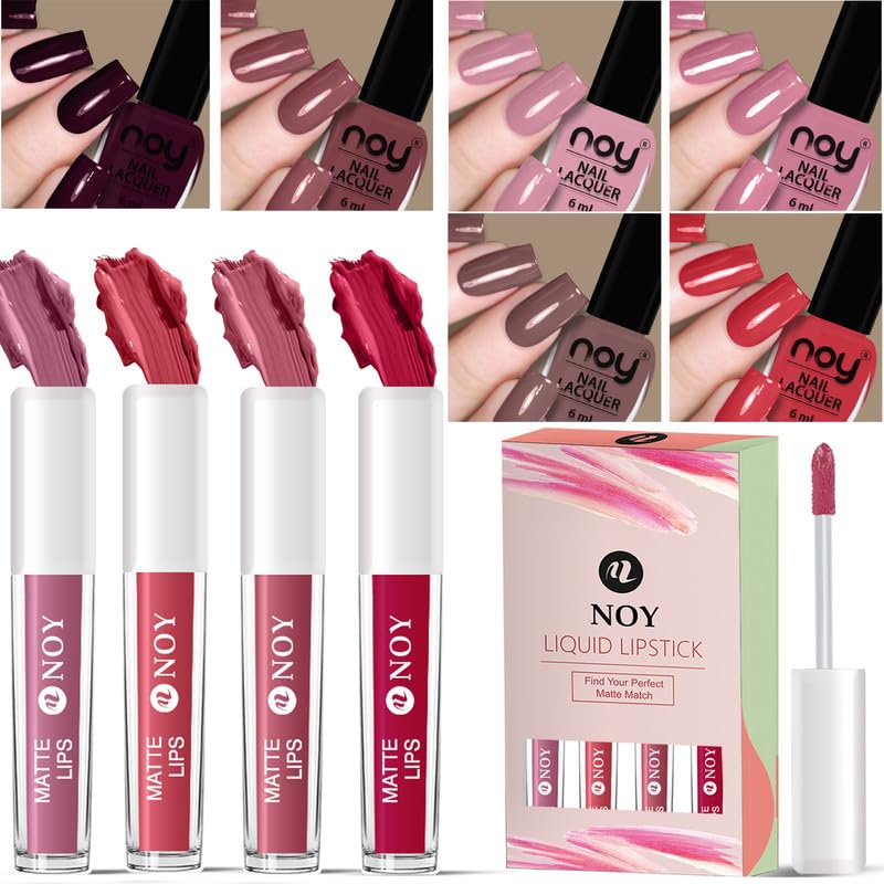 Noy Nail Paint Combo For Seasonal Shades Flawless Finish Liquid Lipstick Nail Paint For A Polished Look Valentine Day Limited Edition Liquid Matte Lipstick - Image 1