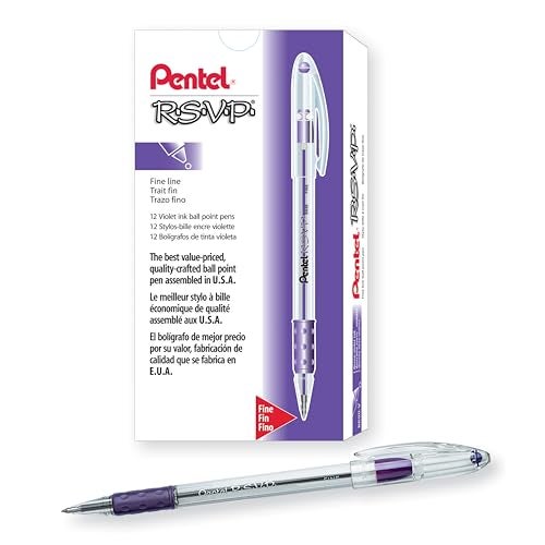 Pentel R.S.V.P. Stick Ballpoint Pen, Violet Ink, Fine, 0.70 mm, 12/Pack - Image 1
