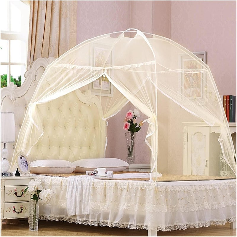 Pop Up Mosquito Net Bed Canopy, Foldable Mesh Mosquito Screen with Double Door, Easy Installation for Single Double Bed,Yellow-39.4 - Image 1