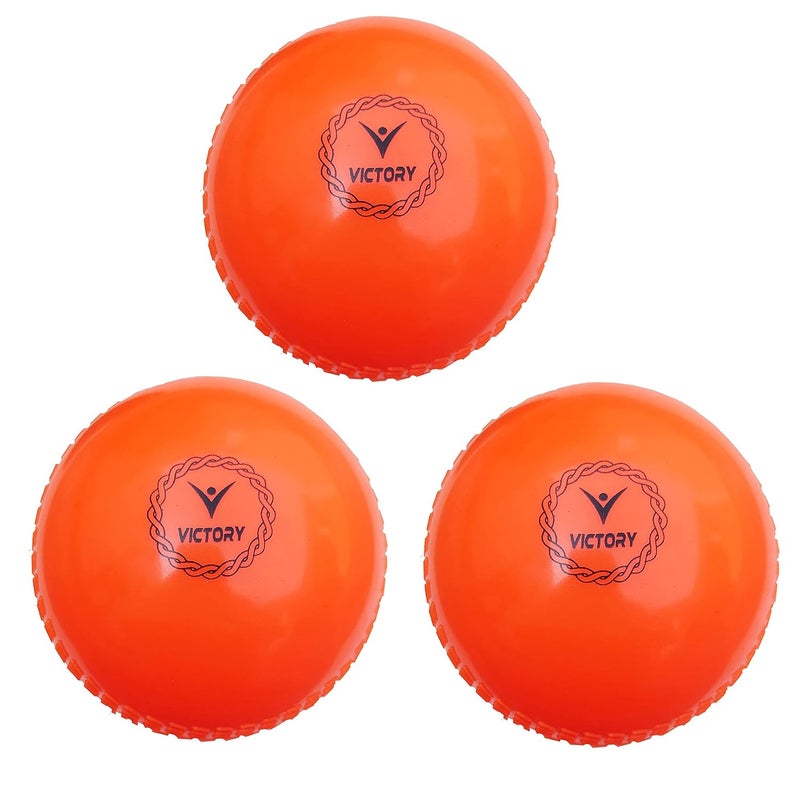 Synthetic Cricket Ball Match Practice Training | Practice Cricket Ball | Wind Balls | Swing Ball | Indoor & Outdoor Street & Beach Cricket (Orange, Pack of 3)