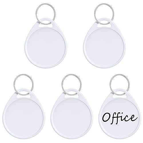 Uniclife 1.5 Inch Tough Plastic Key Tags Sturdy Round White Item Identifiers with Blank Paper Label Stickers and Split Rings, 100 Pack - Image 1