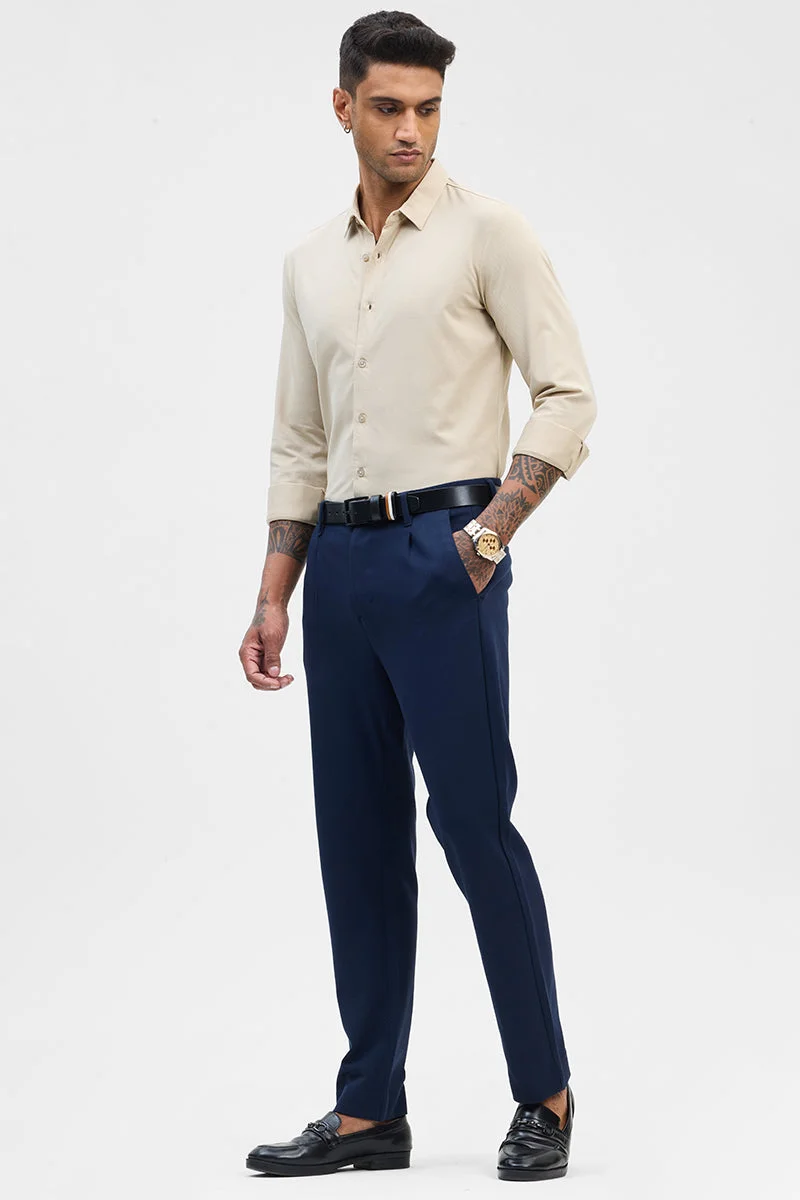 سنيتش Light Cream Solid Long Sleeve Slim Fit Formal Shirt