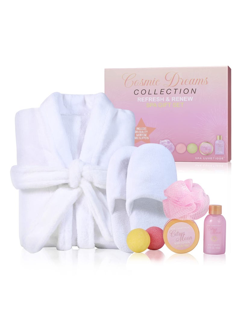 spa luxetique Spa Luxetique Robe and Slippers Spa Set Women, Valentines Day Gifts for Wife, 6pcs Flannel Soft Bath Robe, Bath and Body Works Bath Sets with Slippers, Body Lotion, Bath Bombs, Robe Sets for Women  - Image 1