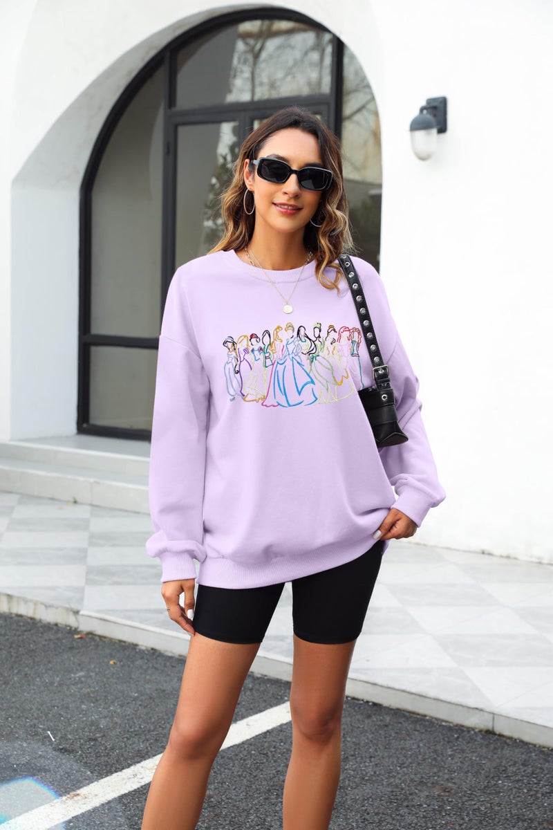 BANGELY Magical Sweatshirt Women Cute Embroidered Magic Princess Sweater Family Vacation Shirt Casual Long Sleeve Top Purple - Image 2
