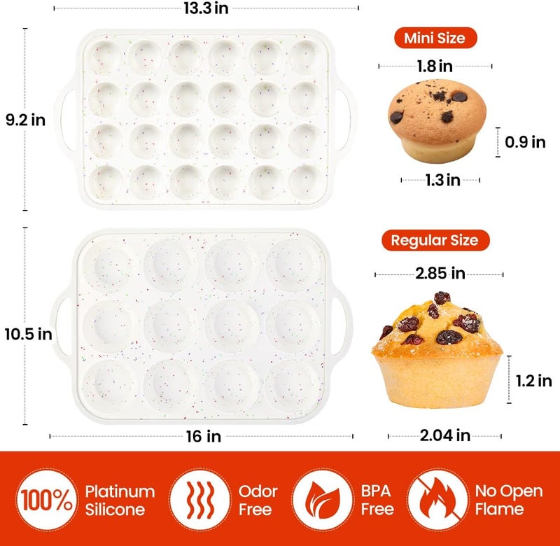 CAKETIME Silicone Muffin Pans for Baking, Metal Reinforced Frame Regular 12 Cups & Mini 24 Cups Cupcake Pan Set Nonstick Muffin Pan for Homemade Baking Easy to Handle - Image 4