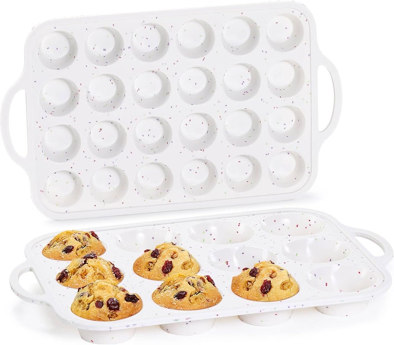 CAKETIME Silicone Muffin Pans for Baking, Metal Reinforced Frame Regular 12 Cups & Mini 24 Cups Cupcake Pan Set Nonstick Muffin Pan for Homemade Baking Easy to Handle - Image 1