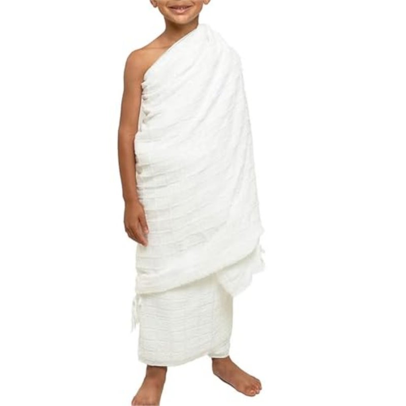 ' Ihram towel for Hajj and Umrah rituals: white, absorbent, breathable cotton fabric, 156x78cm, ideal for boys' pilgrimage garments - Image 2