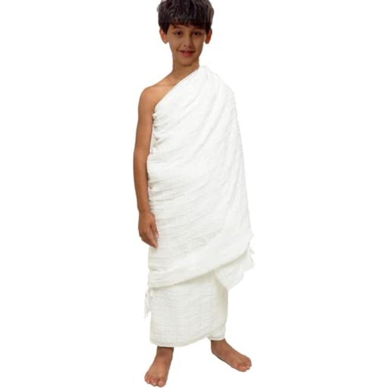 ' Ihram towel for Hajj and Umrah rituals: white, absorbent, breathable cotton fabric, 156x78cm, ideal for boys' pilgrimage garments - Image 1