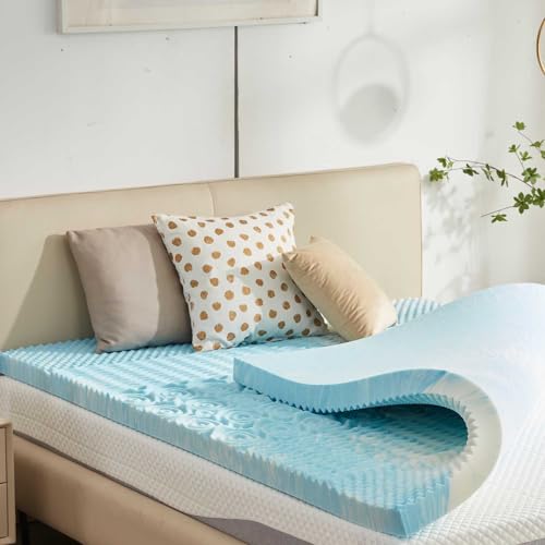 SINWEEK 3 Inch Mattress Topper 5Zone Memory Foam Mattress Topper Pressure Relieve Soft Mattress Pad CertiPURUS Certified Queen Size Blue