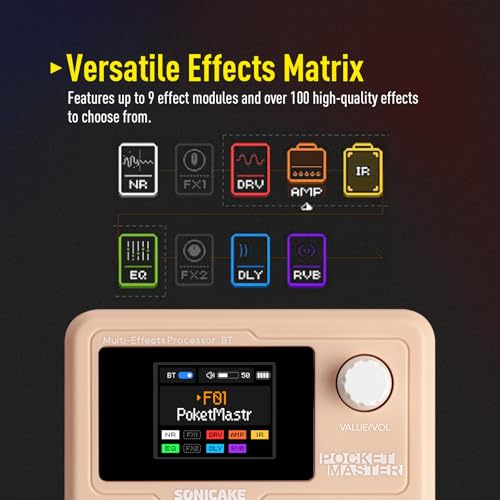 SONICAKE Pocket Master-Portable Multi Effects Pedal, 100+ Built-in Guitar/Bass/Acoustic Effects, Amp Modeling, IR Cabinets Simulation, Stereo OTG USB Audio Interface, Rechargeable (Pink) - Image 5