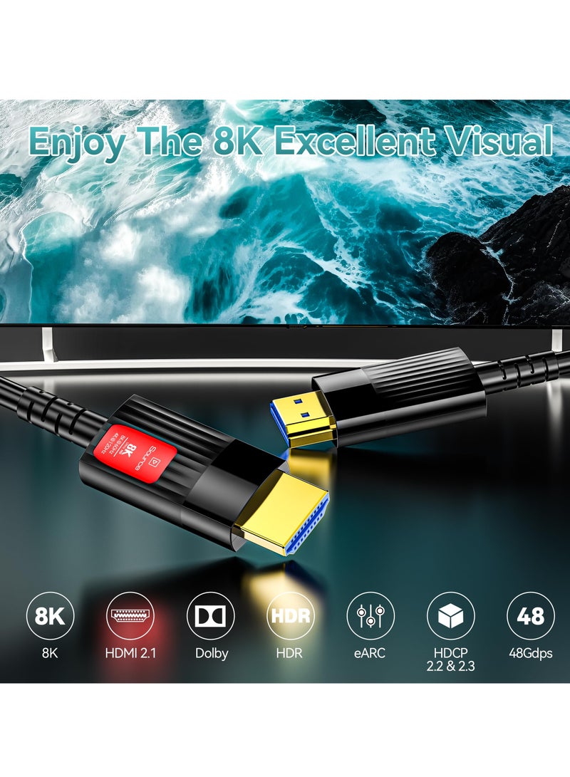 SOLARAE 8K 4K Fiber Optic HDMI Cable 10FT/3M, Long HDMI 2.1 Cable Support 48Gbps High-Speed 8K@60Hz 4K@120Hz Dynamic HDR/eARC/HDCP 2.2&2.3/Dolby Atmos for Monitor, TV, Projector, Gaming Console - Image 3