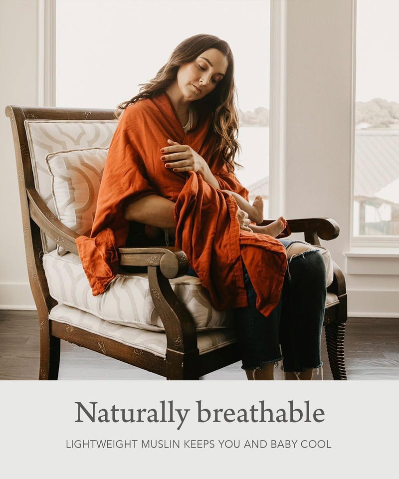 Kishu Baby Indi by Kishu Baby Fairtrade Certified Organic Muslin Nursing Cover Up for Breastfeeding, Breathable Shawl, Scarf, Privacy Nursing Cover for Breastfeeding Moms (Rust) - Image 4