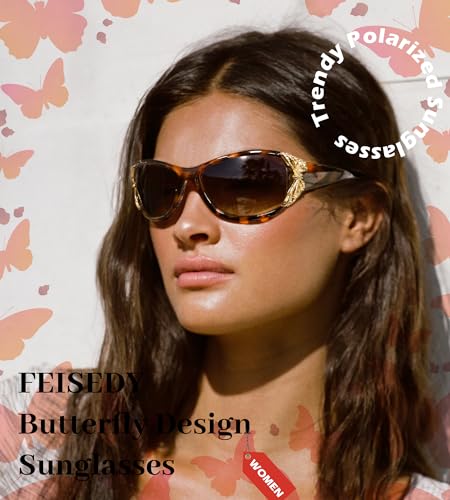 FEISEDY Trendy Polarized Y2K Sunglasses Wrap Around Butterfly Design Fashion Sunnies UV400 Protection B0078 - Image 3