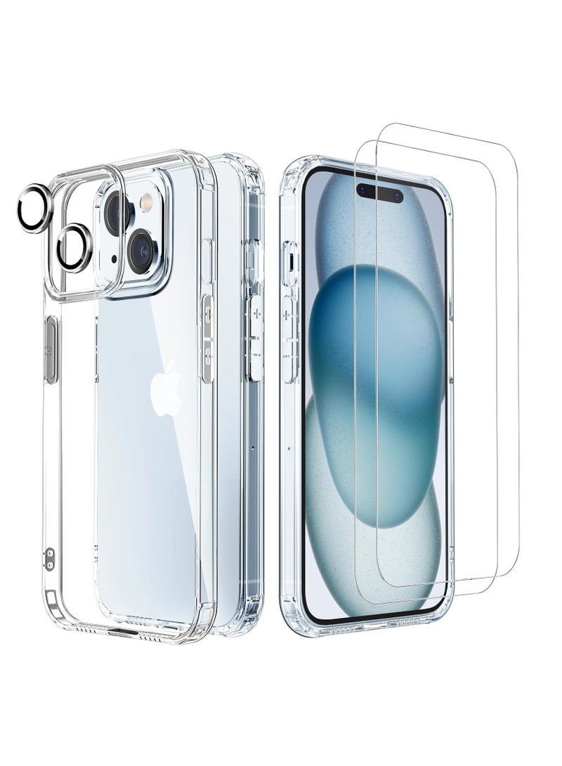 DUSALA [5 in 1 Designed for iPhone 15 Clear Case with Screen Protector[2 Pack] +Camera Lens Protector[2 Pack], Military Grade Drop Protection Transparent Cover 6.1 Inch - Image 1