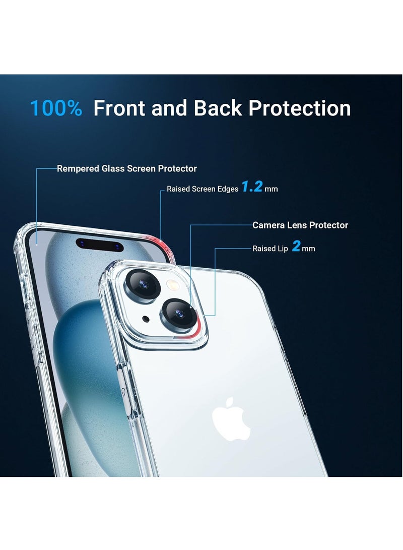DUSALA [5 in 1 Designed for iPhone 15 Clear Case with Screen Protector[2 Pack] +Camera Lens Protector[2 Pack], Military Grade Drop Protection Transparent Cover 6.1 Inch - Image 4