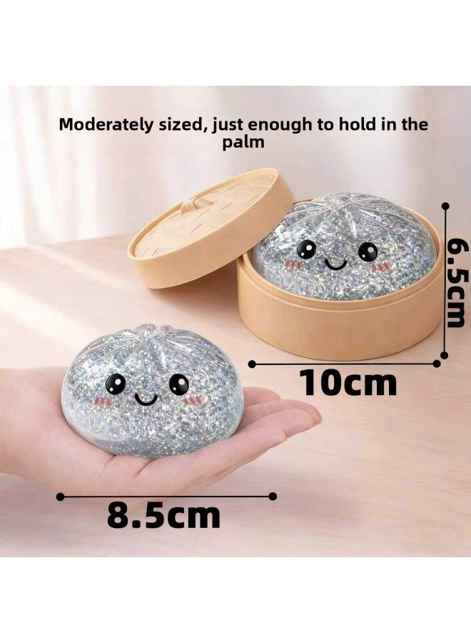 Squishy Dumpling Glitter Gold powder silver [cage 10cm bun 8.5cm] Toys Stress Relief Ball,Soft Squeeze Decompression Dough Gift for Adults - Image 5