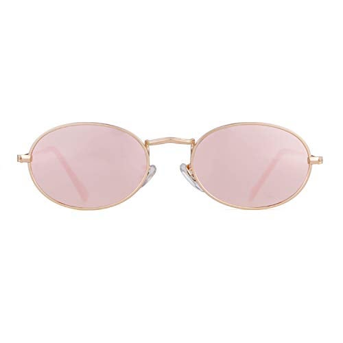 GIFIORE Oval Sunglasses for Women Men,Vintage Retro 90s Sunglasses Trendy Fashion Small Sun Glasses Unisex Style (Gold Frame Pink Mirrored Lens) - Image 3