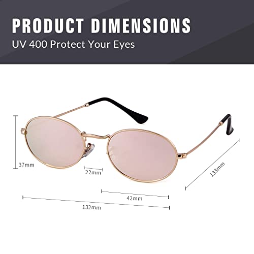 GIFIORE Oval Sunglasses for Women Men,Vintage Retro 90s Sunglasses Trendy Fashion Small Sun Glasses Unisex Style (Gold Frame Pink Mirrored Lens) - Image 5