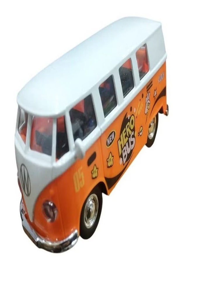 Volkswagen Bus Mini Car Model Metal/Plastic Mini Bus, Doors Open (Orange) - Image 1