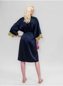BITOLIA GALLERY Stretch Taffeta Black Robe with Gold Lace  - Image 2