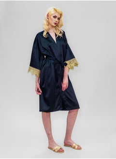 BITOLIA GALLERY Stretch Taffeta Black Robe with Gold Lace  - Image 3