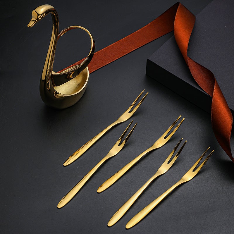 304 Stainless Steel Fruit Fork Cake Mooncake Fork Coffee Spoon Base Swan Seat Combination Tableware Set Dessert - Image 4