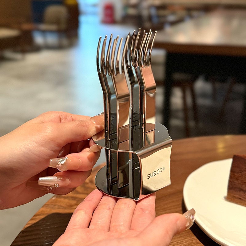 304 Stainless Steel Fruit Fork Cake Mooncake Fork Coffee Spoon Base Swan Seat Combination Tableware Set Dessert - Image 5