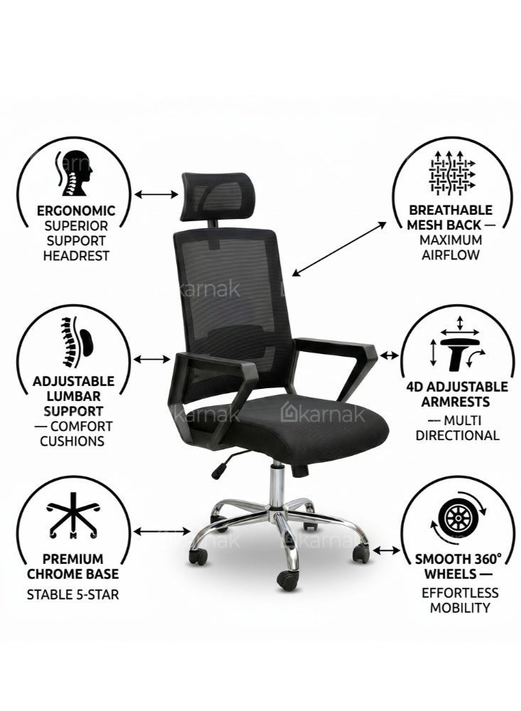 Karnak Tavion High Back Office Chair, Executive Office Chair, Height and Headrest Adjustable Desk Chair with Lumbar Support and Wheels - Image 4