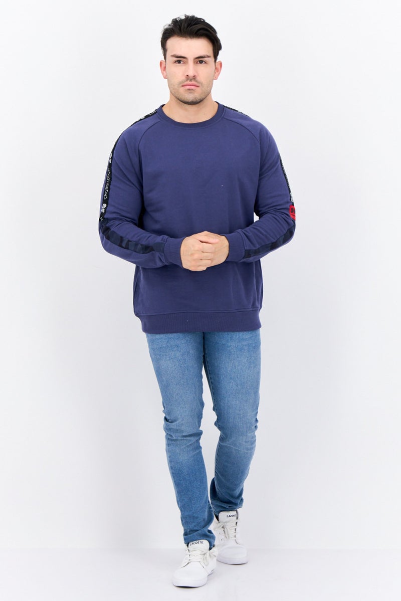 CROSSHATCH Men Crew Neck Brand Logo Long Sleeves Sweatshirt, Blue  - Image 4
