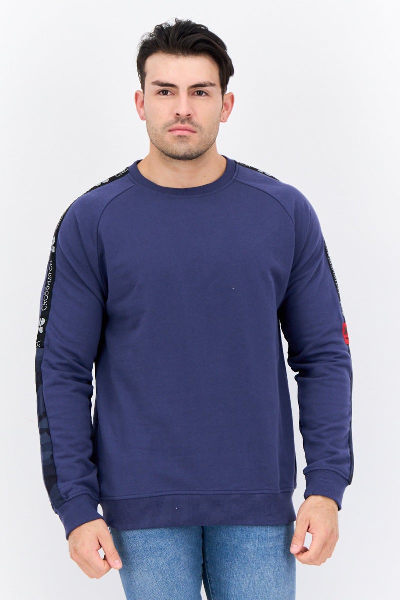 CROSSHATCH Men Crew Neck Brand Logo Long Sleeves Sweatshirt, Blue  - Image 1