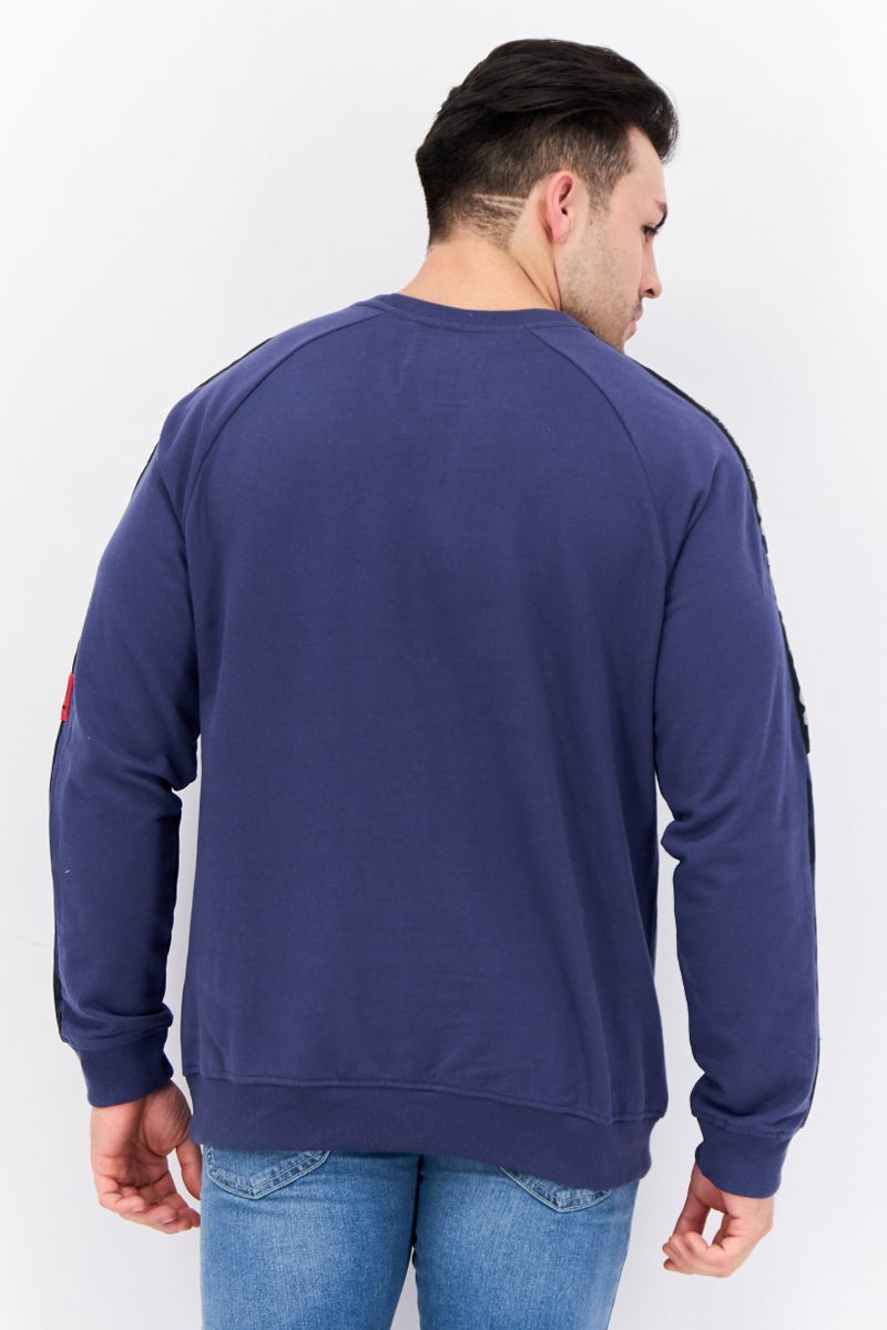 CROSSHATCH Men Crew Neck Brand Logo Long Sleeves Sweatshirt, Blue  - Image 3
