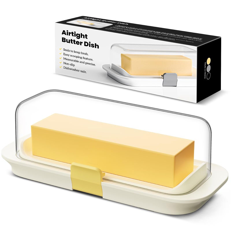 Pisol Butter Dish with Lid for Countertop and Refrigerator Door Shelf, Airtight Butter Keeper Container, Locking Butter Holder for East/West Coast Butter, BPA-free, Microwave/Dishwasher Safe - Image 1