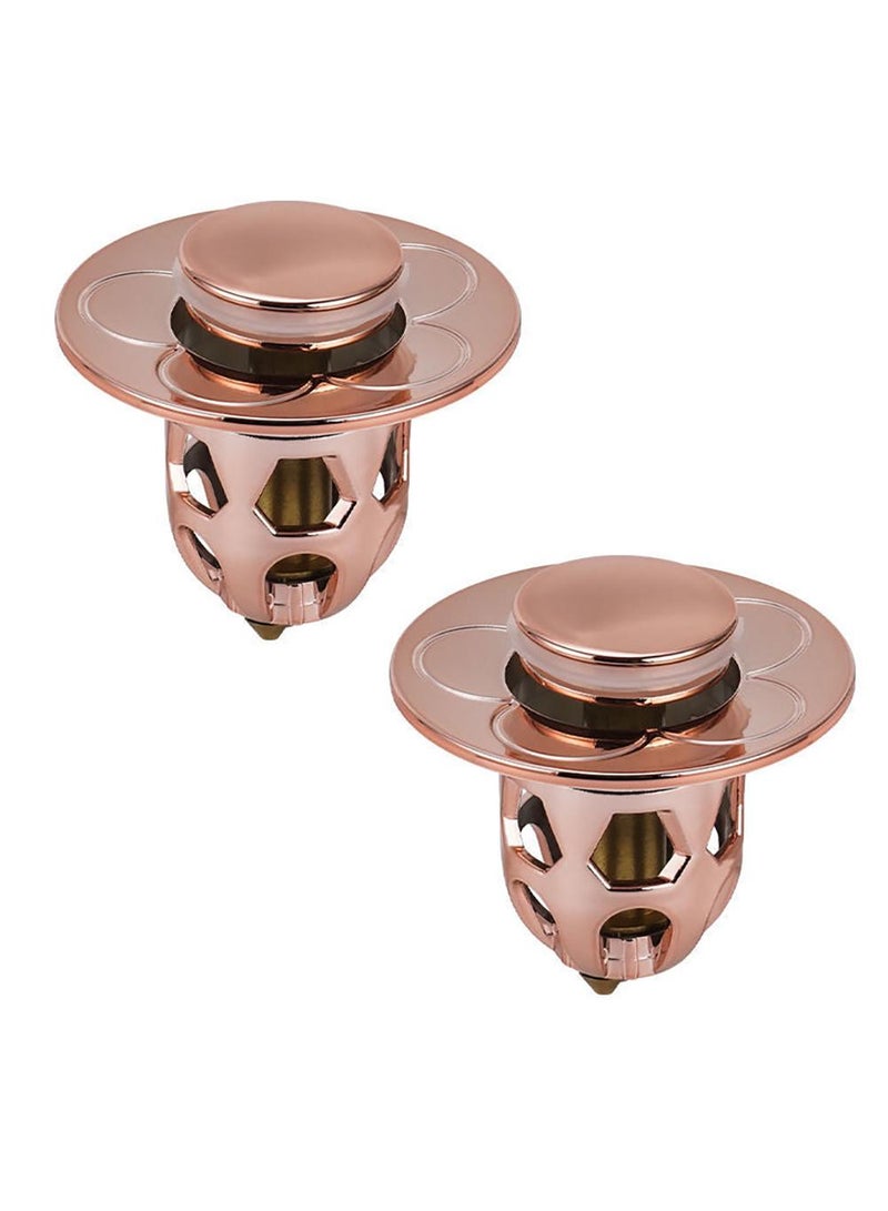 Sweet seven 2 قطع من سدادة الحوض القابلة للظهور باللون الذهبي الوردي - سدادة مركزية من النحاس المقاوم للتسرب لفتحات التصريف من 34-40 مم في حوض الغسيل، الحمام، المطبخ - Image 1