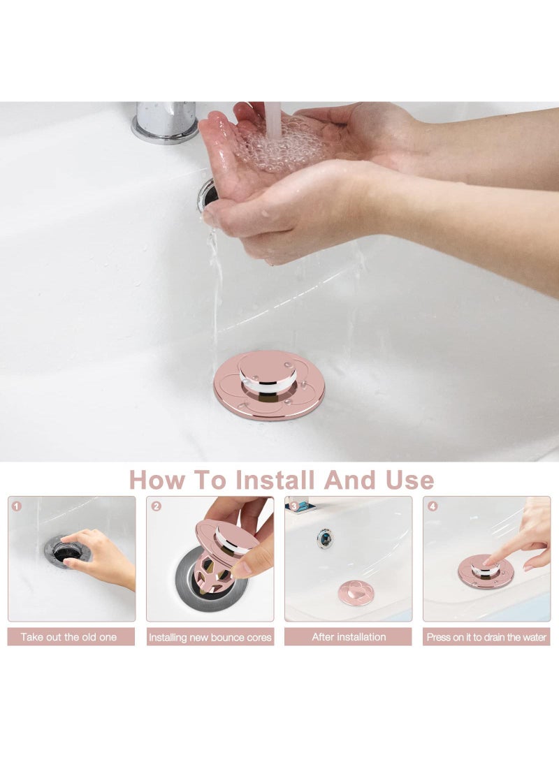 Sweet seven 2 قطع من سدادة الحوض القابلة للظهور باللون الذهبي الوردي - سدادة مركزية من النحاس المقاوم للتسرب لفتحات التصريف من 34-40 مم في حوض الغسيل، الحمام، المطبخ - Image 2
