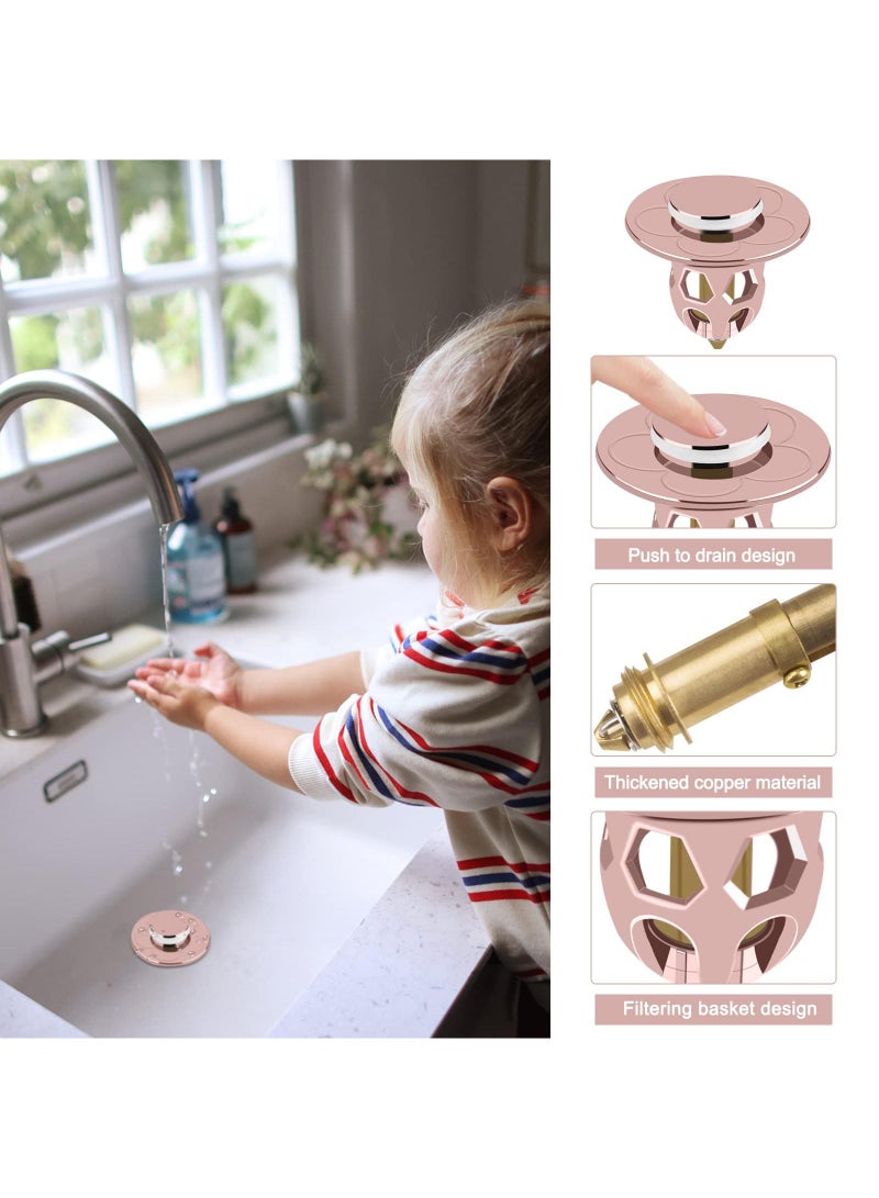 Sweet seven 2 قطع من سدادة الحوض القابلة للظهور باللون الذهبي الوردي - سدادة مركزية من النحاس المقاوم للتسرب لفتحات التصريف من 34-40 مم في حوض الغسيل، الحمام، المطبخ - Image 3