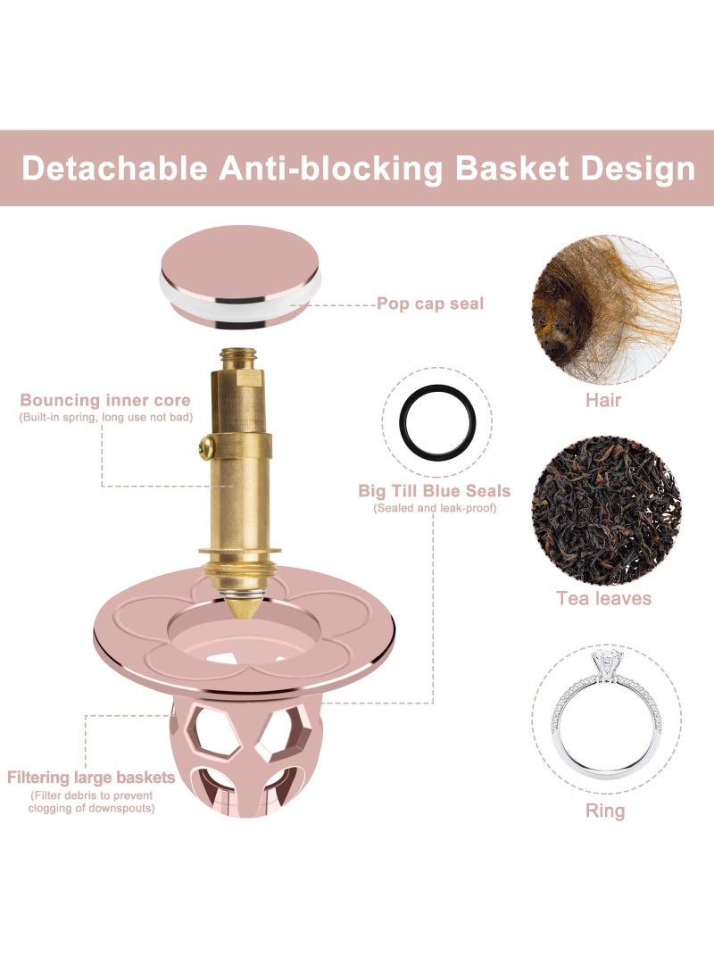Sweet seven 2 قطع من سدادة الحوض القابلة للظهور باللون الذهبي الوردي - سدادة مركزية من النحاس المقاوم للتسرب لفتحات التصريف من 34-40 مم في حوض الغسيل، الحمام، المطبخ - Image 4