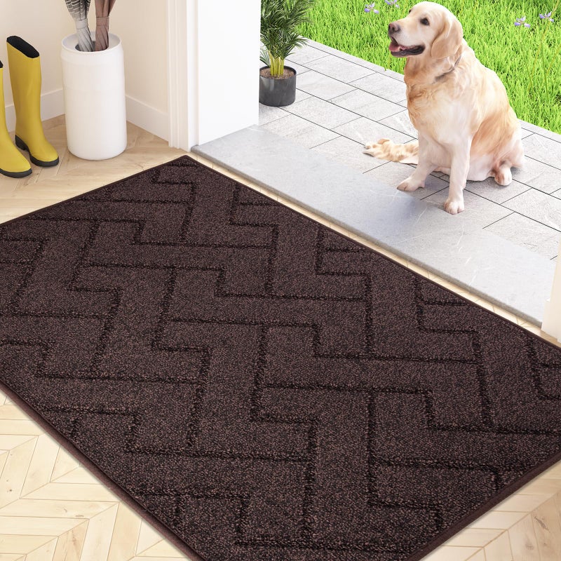 FCSDETAIL Dirt Trapper Indoor Door Mat 50 x 80 cm Machine Washable Entrance Rug Super Absorbent Dog Doormat Nonslip Inside Floor Mat for Entryway Muddy Shoes  Paws