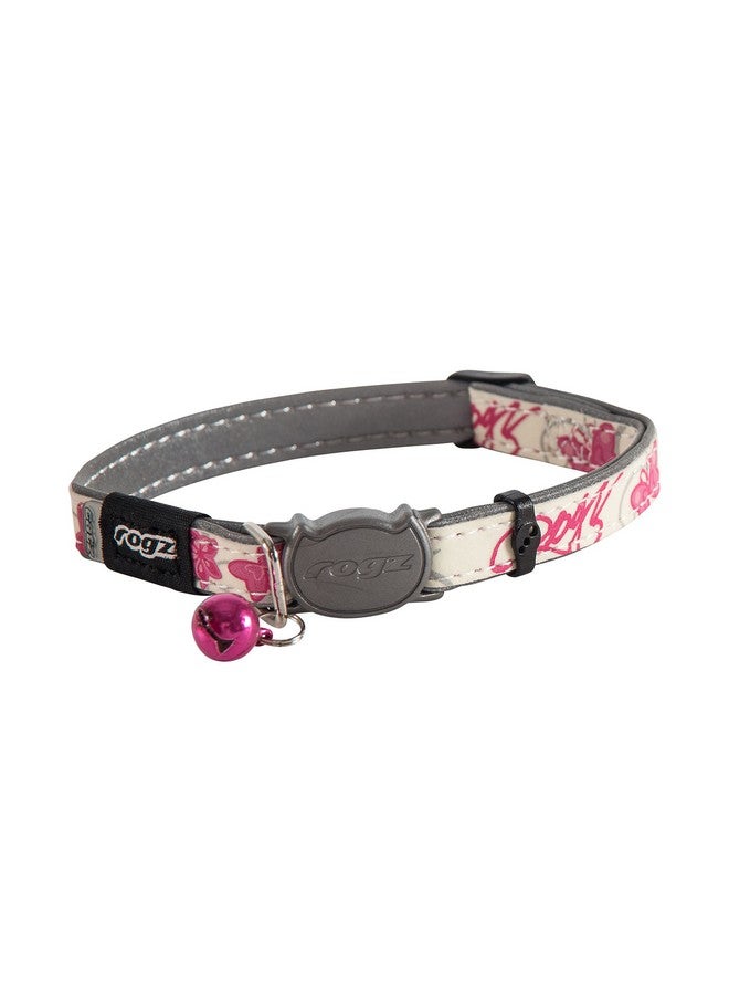 Rogz Cb09K Glow In The Dark Reflective Cat Collar With Breakaway Clip And Removable Bell, Fully Adjustable To Fit Most Breeds, Pink Butterfly Design - Image 1